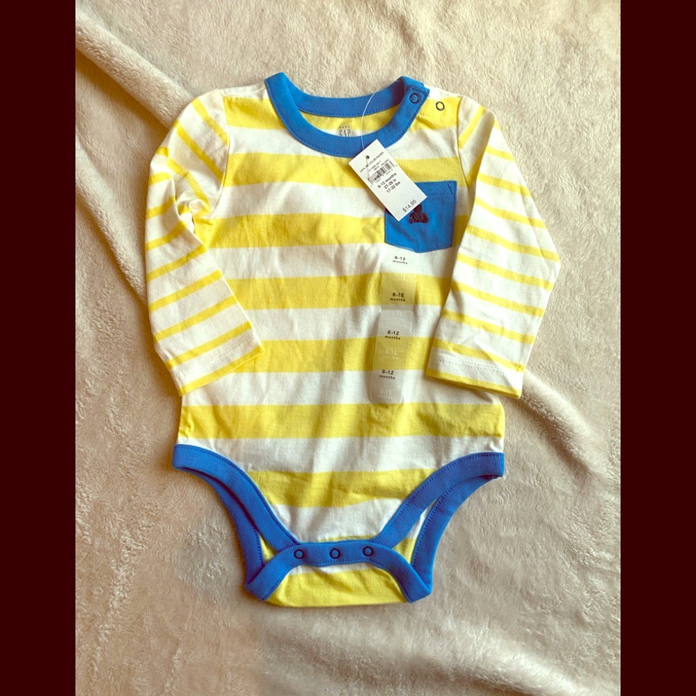 Blue/yellow striped gap onesie